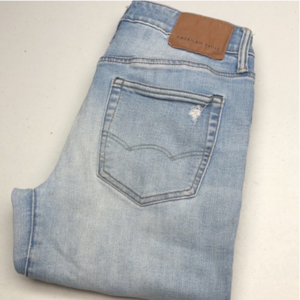 DISTRESS MENS AMERICAN EAGLE MOVE-FREE SLIM JEANS 30x30 🦅